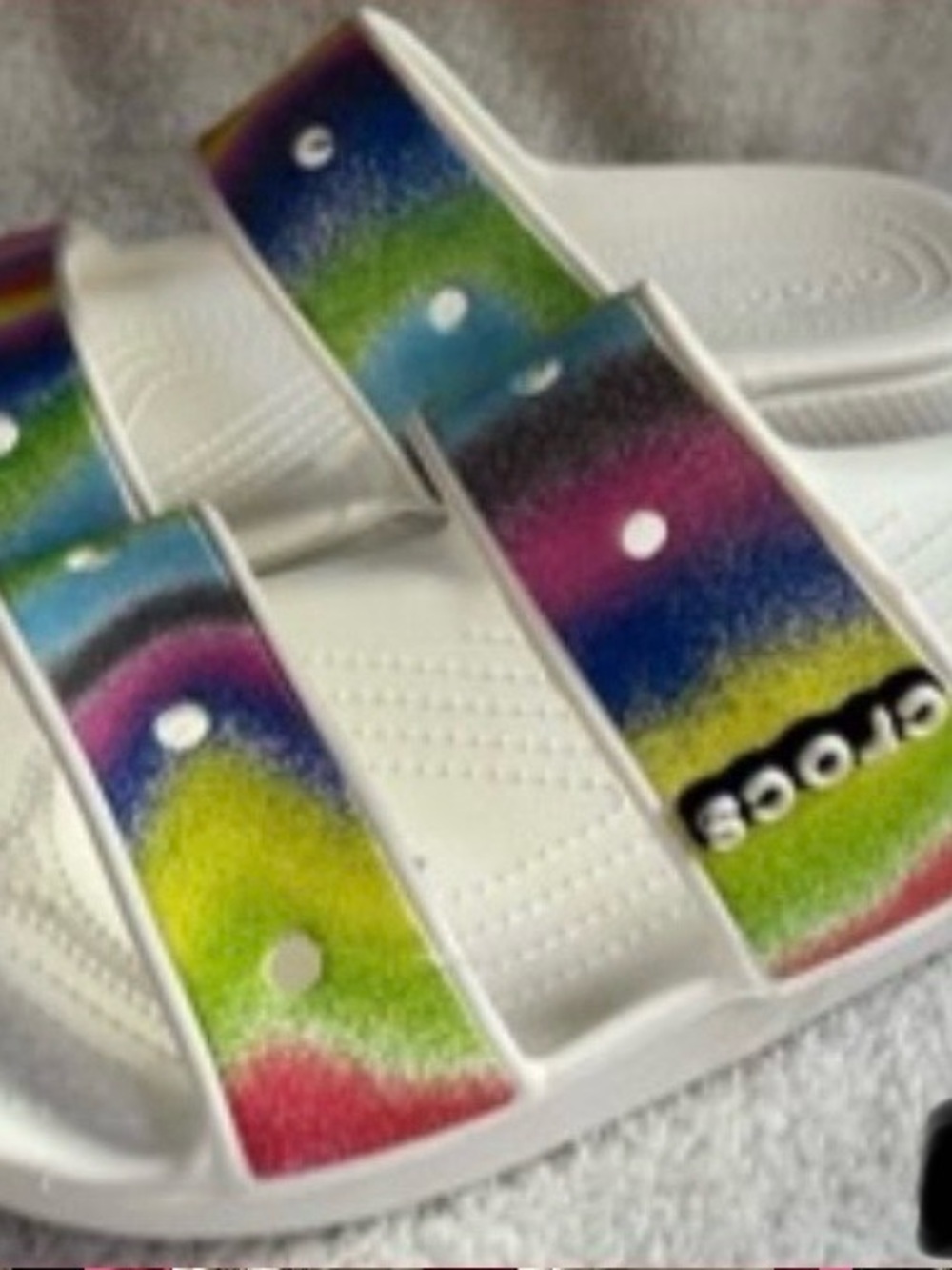 White Slide Sandal with Rainbow Gradient Straps